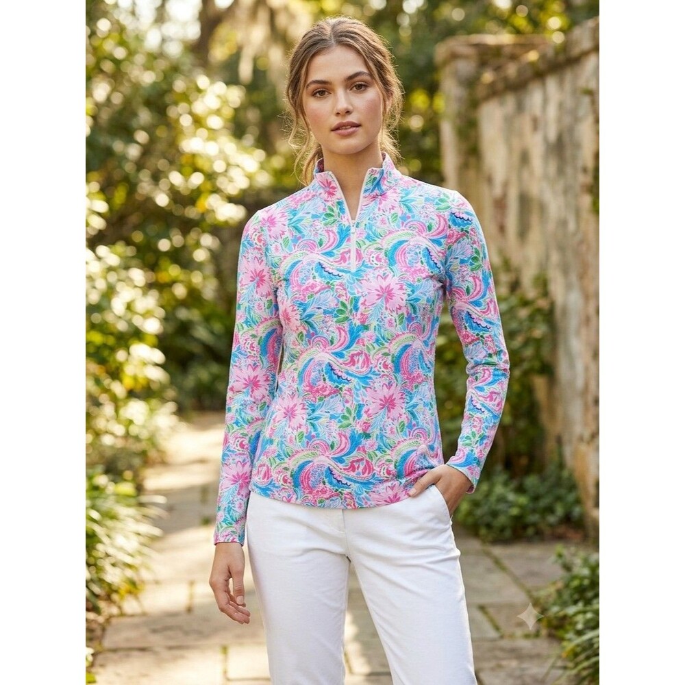 ​X by Gottex Womens‎ XS Floral Paisley 1/4 Zip Pullover Long Sleeve Athletic Top